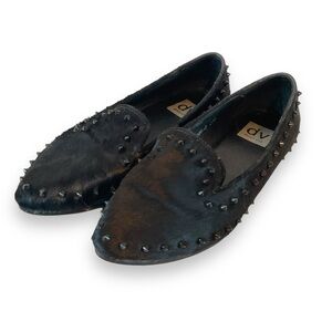 Dolce Vita Shoes Pony Hair Black Flats Slip On Spikes Studded Italy Size 6.5‎